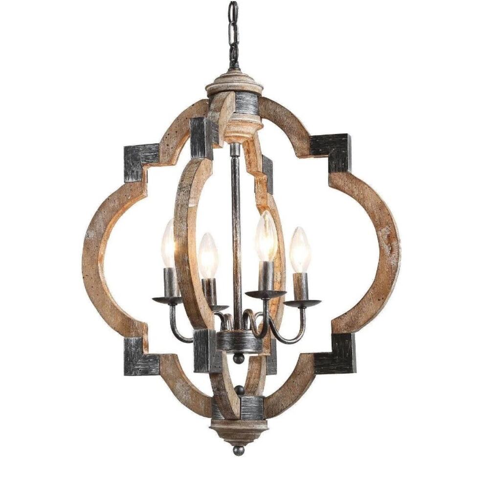 LNC Adrammelech 4-Light Small Wood Chandelier #A03556 NEW